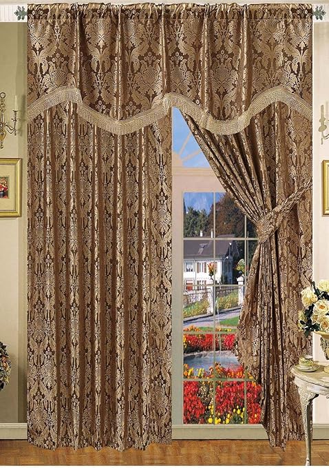 Fully Lined Readymade Jacquard Amazon Curtains With Pelmet Tie