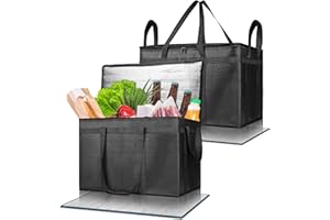 MICANLO Pack of 2 Insulated Food Delivery Bag with Hard Bottom, XXXL Large Reusable Thermal Cooler Grocery Tote Bag, Commercial Pizza Delivery Box Carrier for Uber Eats, Doordash Essentials, Hot and Cold Food