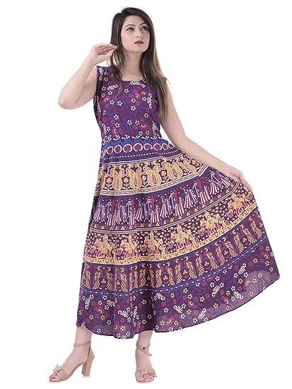Women's Cotton Dress (ADMidi056_Multi-Coloured_Free-Size)