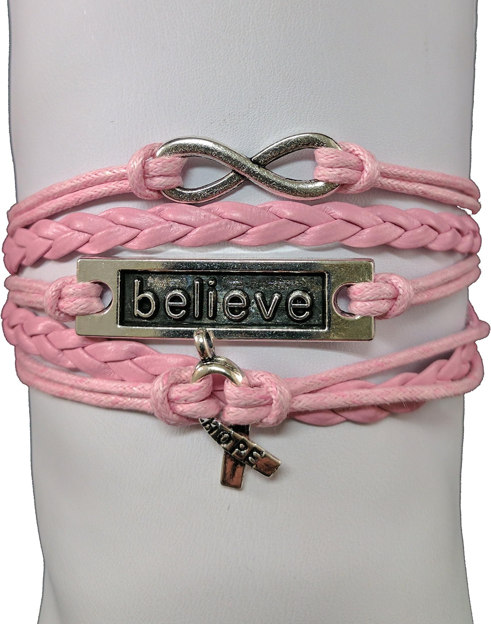 Pink Ribbon Bracelet, Breast Cancer Awareness, Female Women Awareness Jewelry Believe Hope