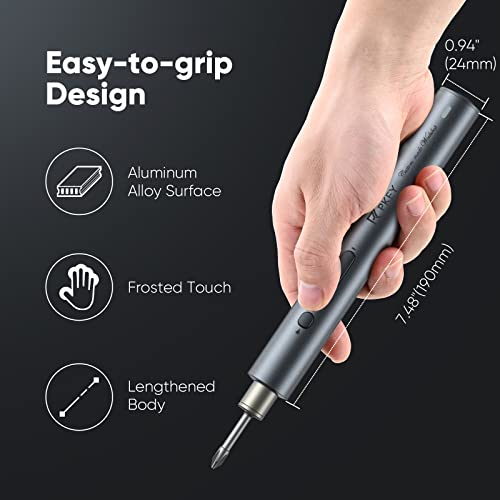 PKEY Electric Screwdriver, Cordless Screwdriver with 32 Magnetic Bits & 4 LED Lights, Torque Adjustment, Rechargeable 2000mAh Battery, Repair Tool Kit for Door Locks, Printers, Computer, Bicycle