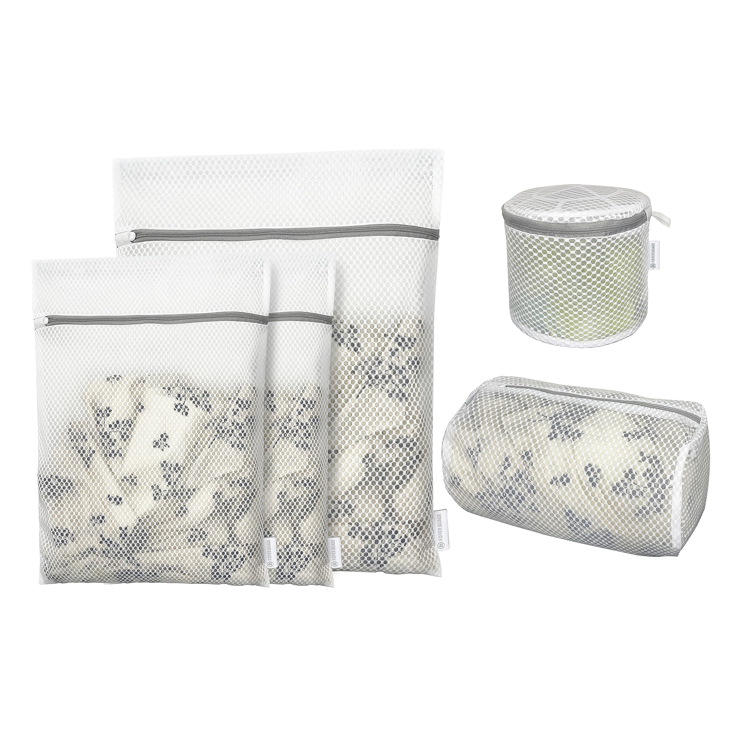 5PCS Honeycomb Mesh Laundry Bags for Delicates with Zipper, Clothing Washing Bags for Underwear, Lingerie, Bra, Blouse, Hosiery, Pants, Stocking, Socks, Extra Strong(1Bra, 1Cylin, 2S, 1M,)