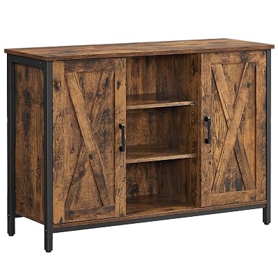 VASAGLE Buffet Table Sideboard with Barn Doors Industrial Rustic Brown Black