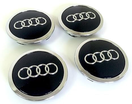 Set of Four Alloy Wheels Centre Hub Caps BLACK COVERS Badge 69mm 8T0 601 170A fits Set von vier Alufelgen Center Radkappen SC