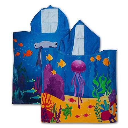 GreenOwl Kinder Handtuch Poncho, 100% Baumwolle, sehr weich für Strandbad oder Kinderpool, Mädchen und Jungen
