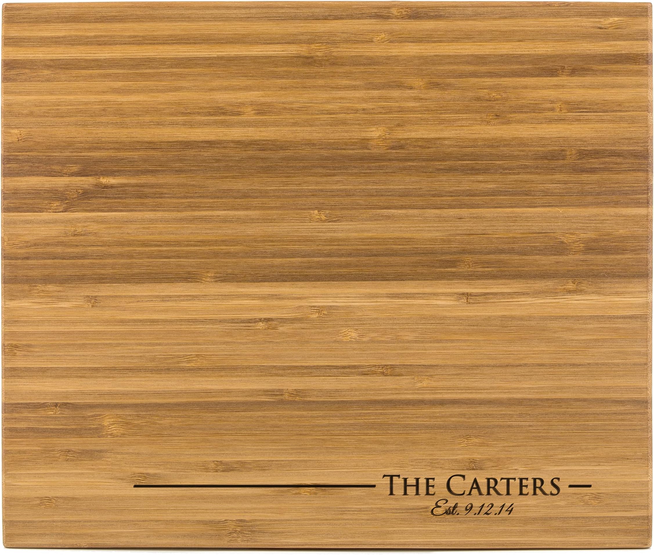 Personalized Cutting Board Wedding Gift for the Couple - Custom Cutting Board Wood Engraved (11" x 13" Single Tone Bamboo, Carter Design) - Closing Gift for Home Buyers