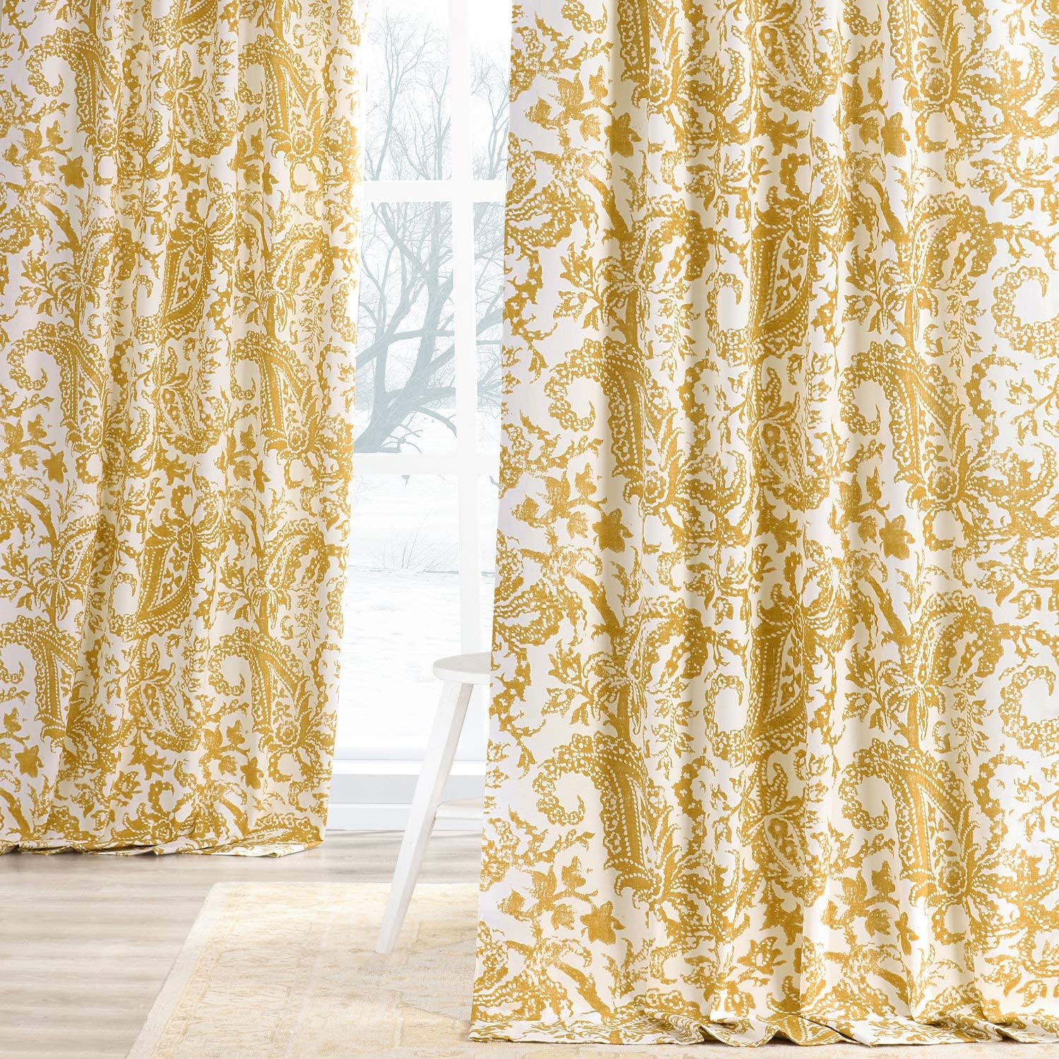 HPD Half Price Drapes PRCT-D09B-108 Printed Cotton Curtain (1 Panel), 50 X 108, Edina Mustard