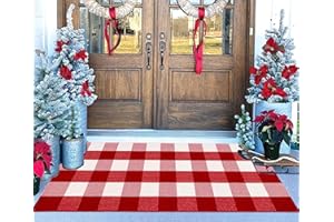 BUAGETUP Christmas Outdoor Rugs 24 x 51''Red White Buffalo Plaid Front Porch Rug Hand-Woven Machine Washable Indoor/Outdoor Layered Door Mats for Entryway/Bedroom/Outdoor