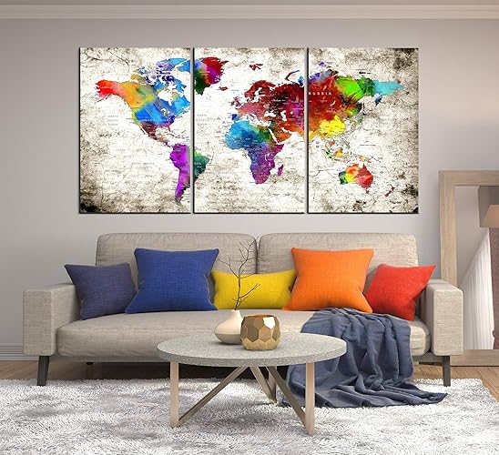 Amazon.com: Push Pin World Map Wall art Large Canvas Print, World Map