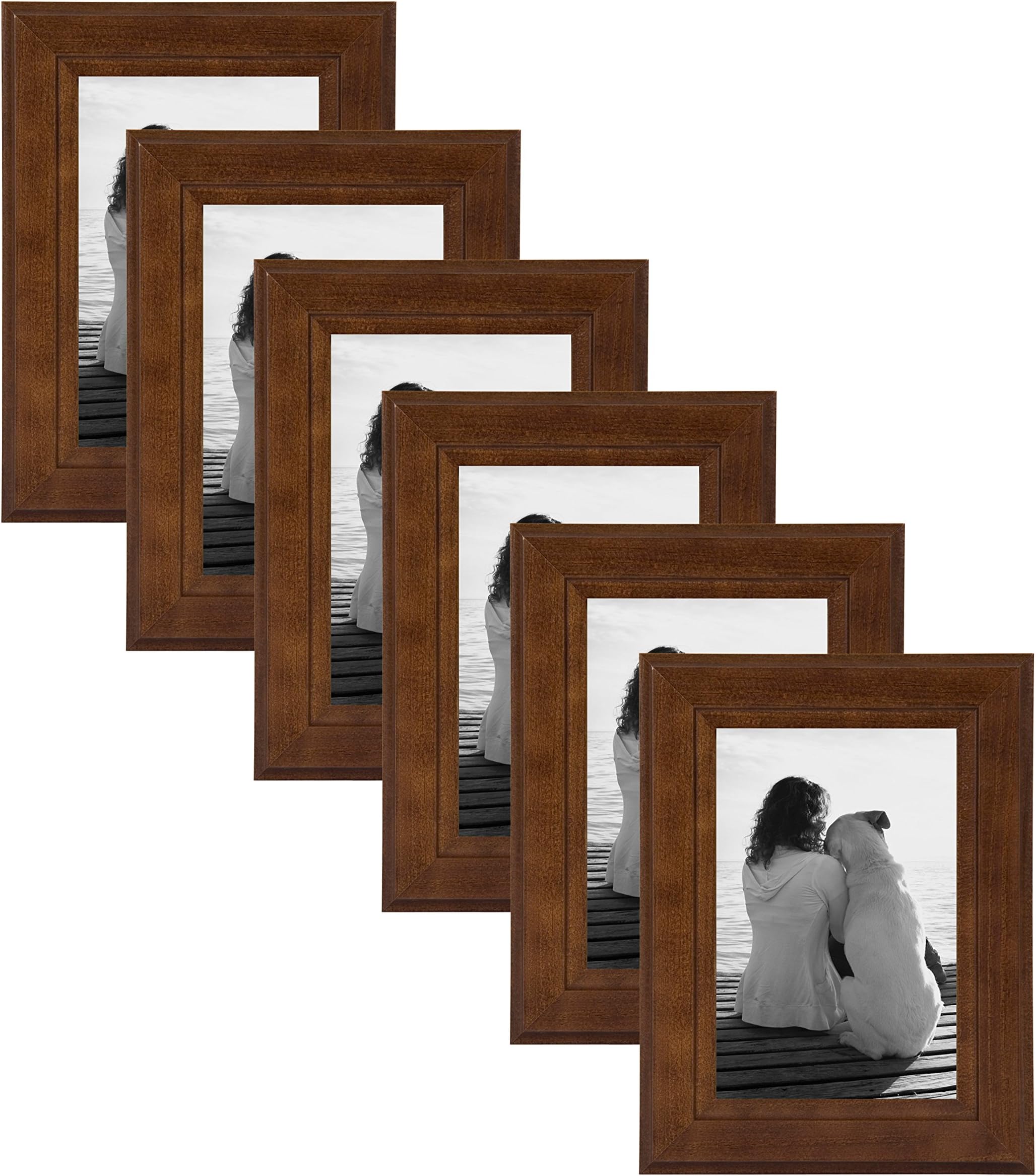 DesignOvation Kieva Solid Wood Picture Frames, Espresso Brown 4x6, Pack of 6