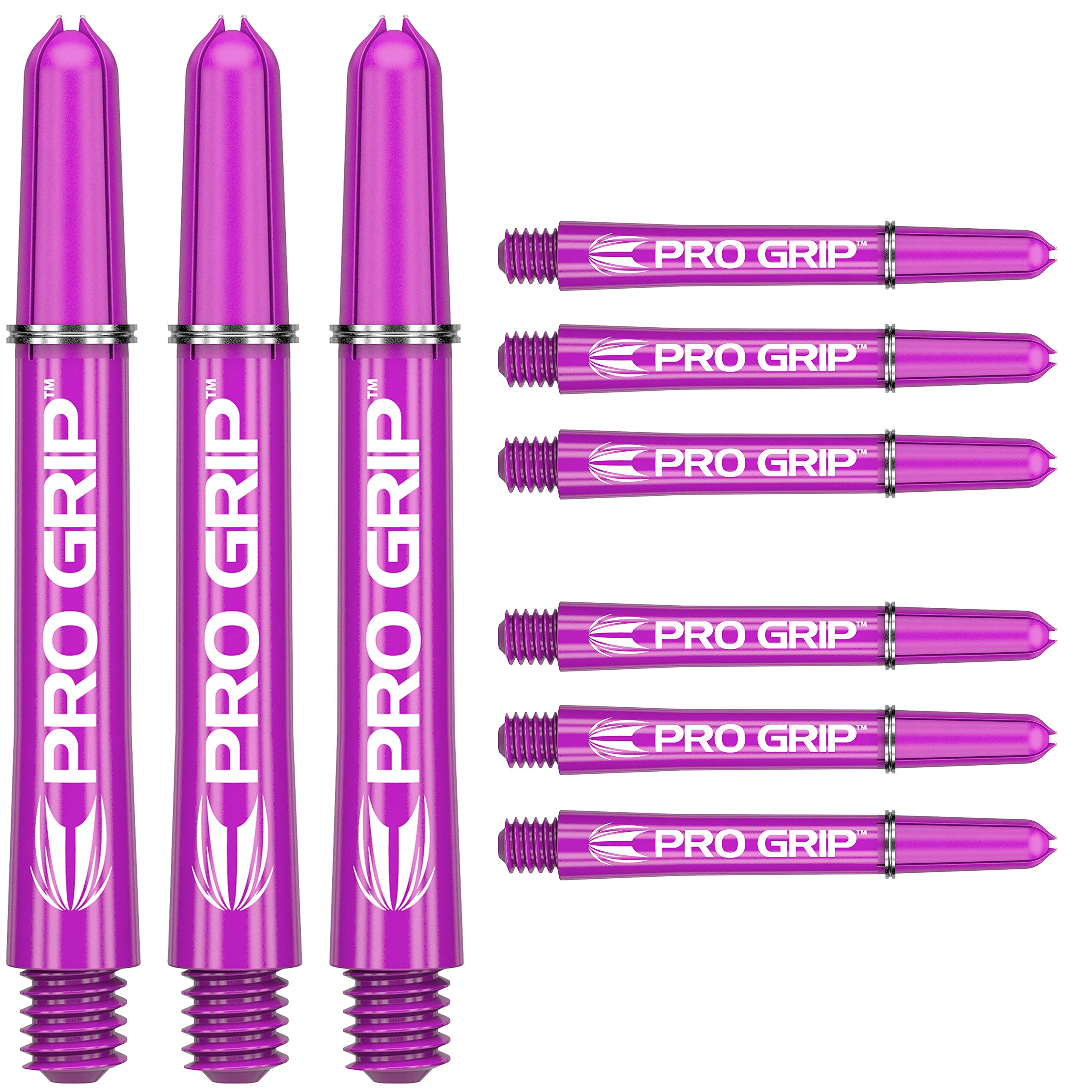 Target Darts Pro Grip Shafts – Set of 9 | Purple, Short (34mm) | Dart Stems, Professional Darts Accessories, 2BA Shaft Multipack with Rings