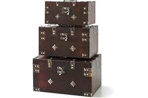 SLPR Decorative Wooden Storage Chest - Set of 3, Vintage Wood Trunks for Storage and Home Décor, Antique Boxes with Lids for Keepsakes