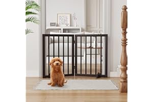 Semiocthome Freestanding Pet Gate with 2 Stands,Wooden Dog Gates for Doorways, Dog Gates for The House,Puppy Gate for Stairs,Foldable Indoor Gate Safety Fence,24" Height-2 Panels Fully Assembled-Brown