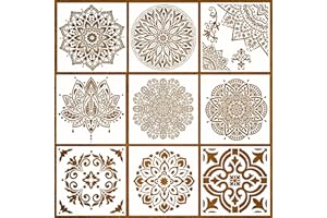 9 Large 12x12 inches Mandala Wall Stencils and Templates for Painting - Reusable Stencils for Wood Signs, Floors, Tile, Fabri