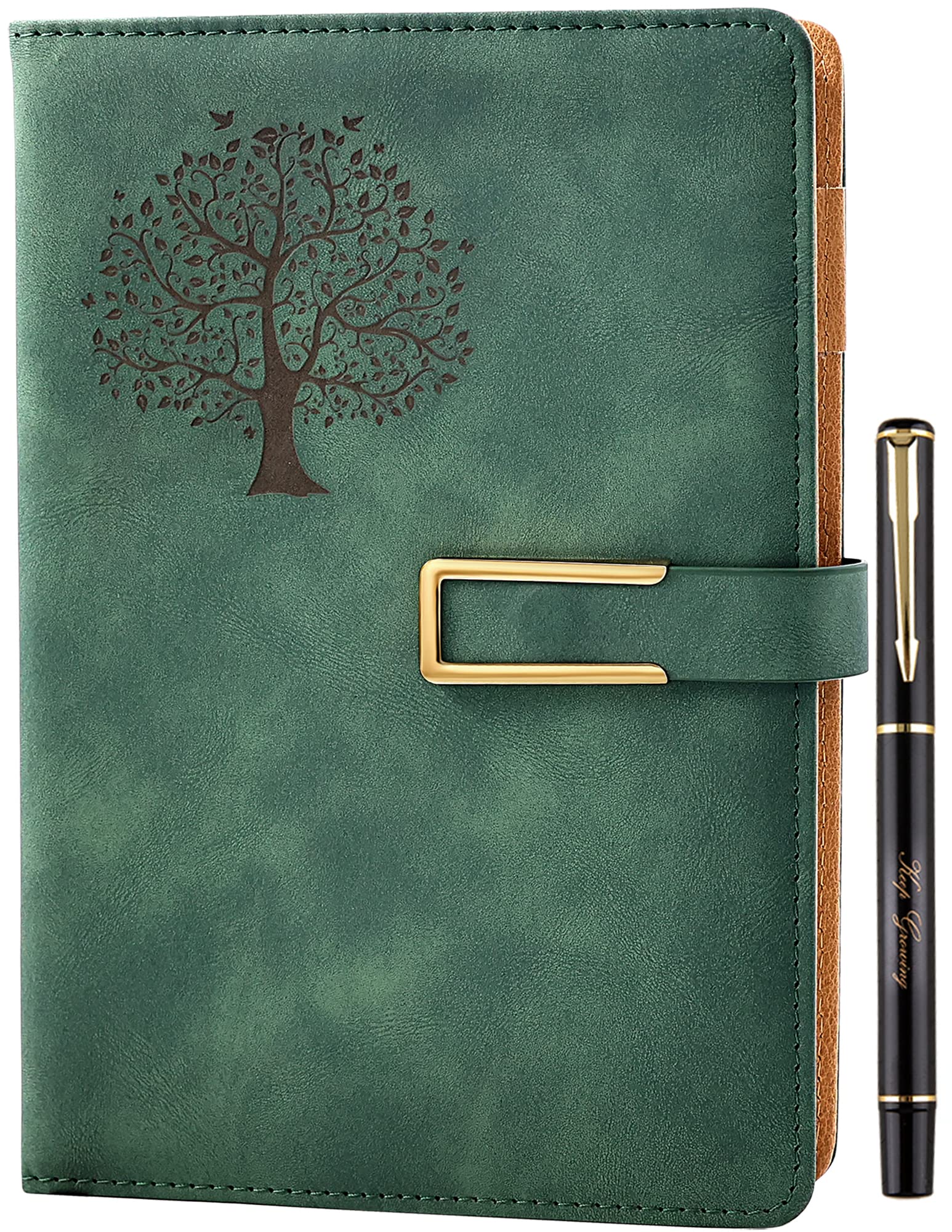 Farfume Ruled Refillable Notebook Premium Adventure A5 Journal, 21cm x 14.5cm Hardback Faux Leather Notebook, 100GSM Magnetic Buckle Journal (Tree of Life - Green)