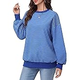 Simlakey Womens Oversized Striped Sweatshirt Crewneck Long Sleeve Pullover Top Casual Workout Shirt Y2k Fall Winter Clothes