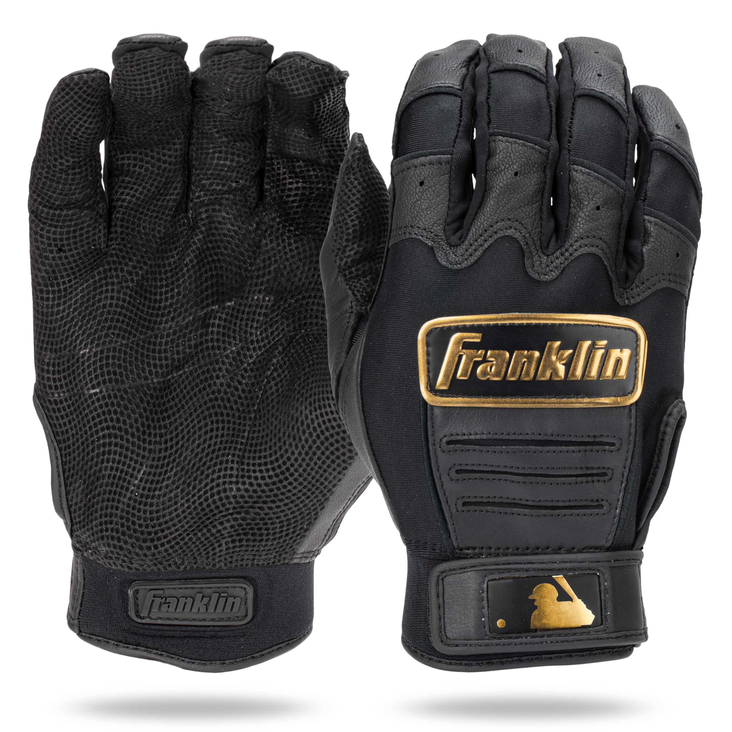 Franklin Sports MLB Batting Gloves - CFX Pro Adult Men's + Youth Batting Gloves Pair - Baseball + Softball - Black/Gold - Adult Small Image