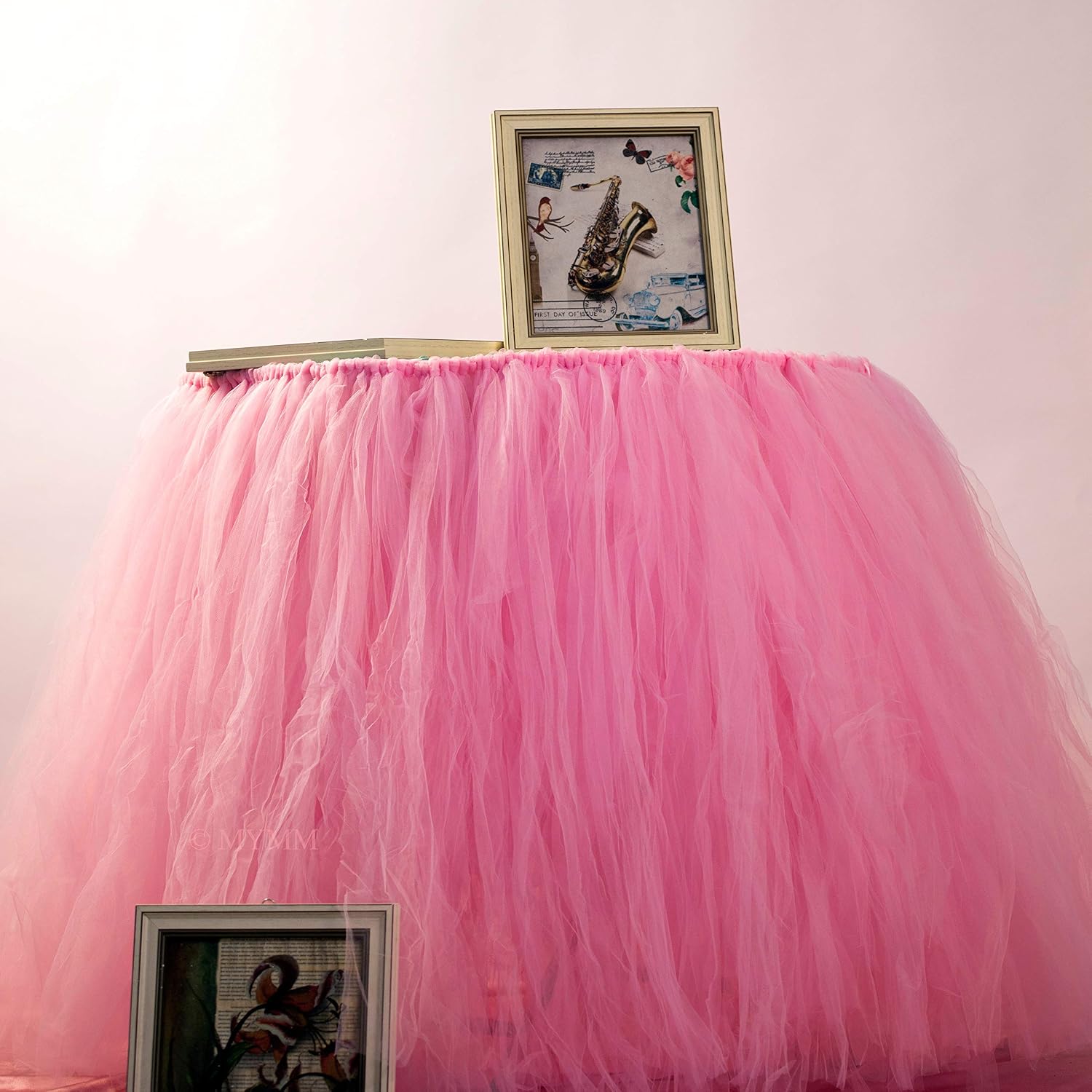 MYMM 3ft / 91cm Pink Table Skirt, Romantic Tulle desk gauze, Table Decoration, Snowflake Wonderland Tutu Table Cloth - Image 5