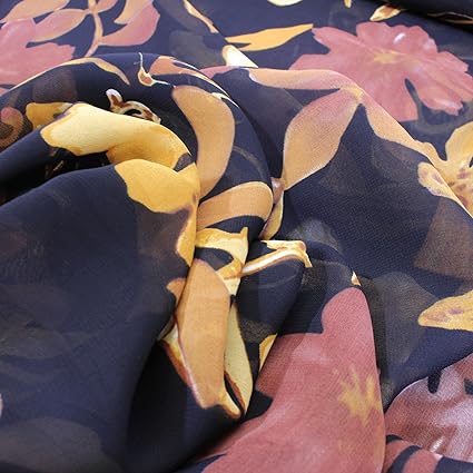 kawenSTOFFE Tiefschwarz Braun Chiffon Georgette 100% Viskose Blusenstoff Chiffon Sommerkleidchen Tunika Top sommerlich leicht