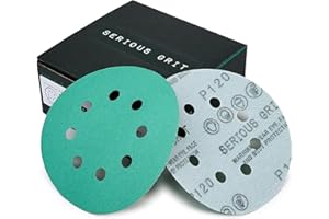 Serious Grit Sanding Discs 5 Inch 8 Hole 120 Grit - Heavy-Duty Hook & Loop Wet Dry Film Sandpaper Discs - Fine Grit Sand Paper for Random Orbital Sanders - Wood, Automotive, Metal, etc - 50 Pack Box