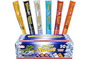 NOSH PACK 50 Pack Kisko Freezies Giant Freeze Pops, 5.5 Ounce Assorted Flavors Bulk Freezer Pop Jumbo Ice Pops, Freezies Popsicles, Kisko Giant Freezies