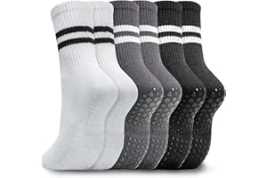 WANZHIHUI Pilates Grip Socks for Women Non Slip Grippy Cotton Long Crew Yoga Socks for Workout Hospital and House Slipper