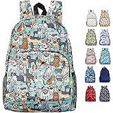 ECO CHIC Hiking Lightweight Packable Backpack - Foldable Daypack for Travel & Hiking & Outdoor Adventures - Waterproof Backpack from Recycled Materials (Dogs Teal)