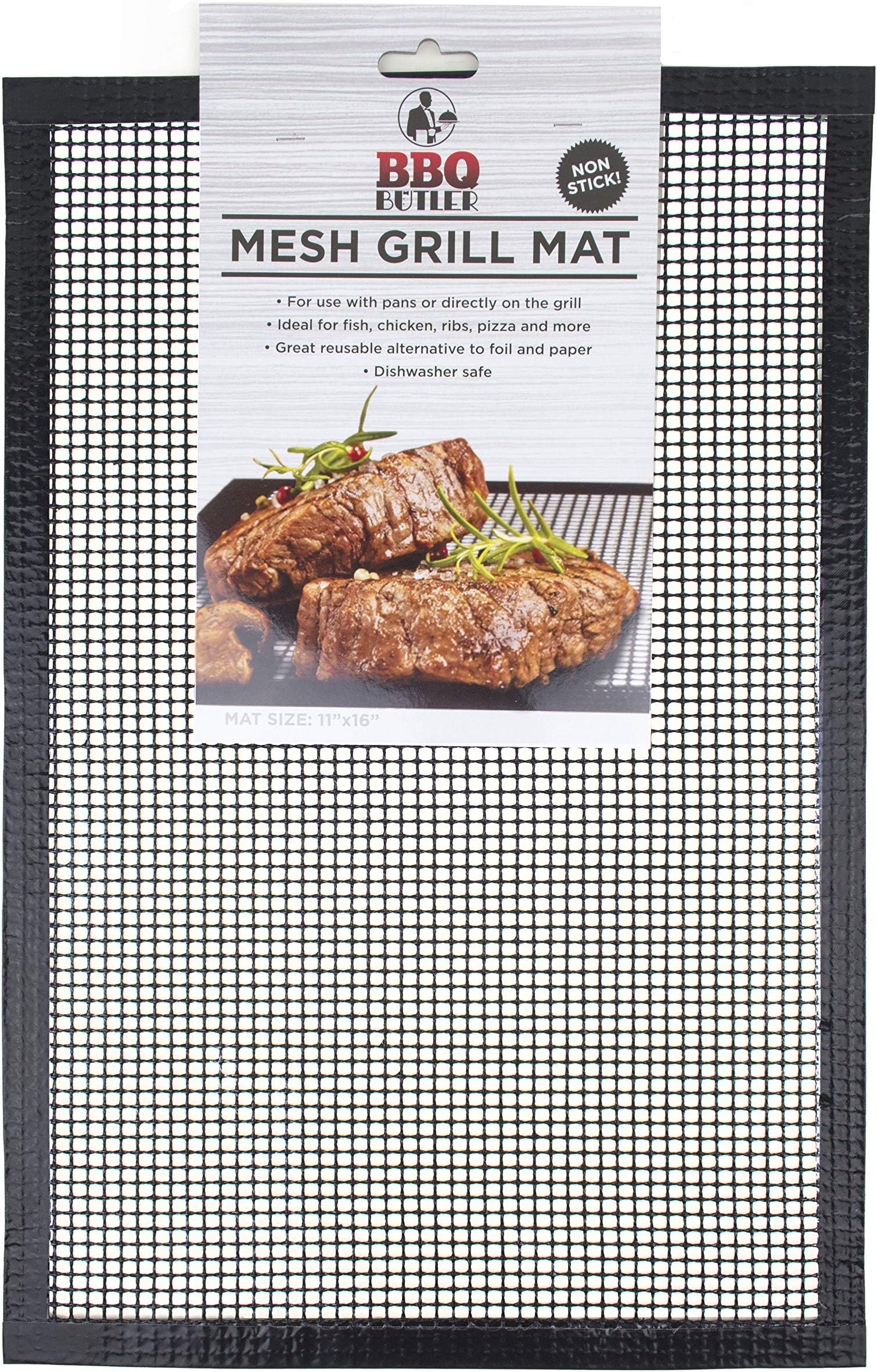 BBQ Butler Non-Stick BBQ Mesh Grill Mat- Perfect For Smokers - Traeger, Green Egg, Kamodo Compatible - 2 Mats