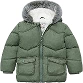 Rokka&Rolla Baby Boys' Sherpa Lined Puffer Jacket Warm Winter Coat with Mini Fur Trim Hood for Newborn Infants Toddler