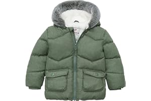 Rokka&Rolla Baby Boys' Sherpa Lined Puffer Jacket Warm Winter Coat with Mini Fur Trim Hood for Newborn Infants Toddler