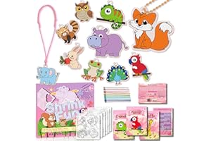 VICENTORRA Shrink Fun 75PCS Shrinky Dinks Sheets Craft Kits for Kids, Includes 24 Pre Cut Forest Animal Charms, 24 Learning Cards and More, Keychain&Necklace Making Kit for Girls, Ideal Party Favor Age 6+