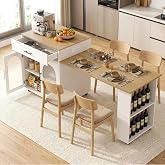 XinHo Life 80" Extendable Kitchen Island with Storage, Rolling Mobile Island Cart on Wheels with Power Outlet, 2 Drawers, Glass Door Storage Cabinet, for Kitchen, Dining Room, Home Bar