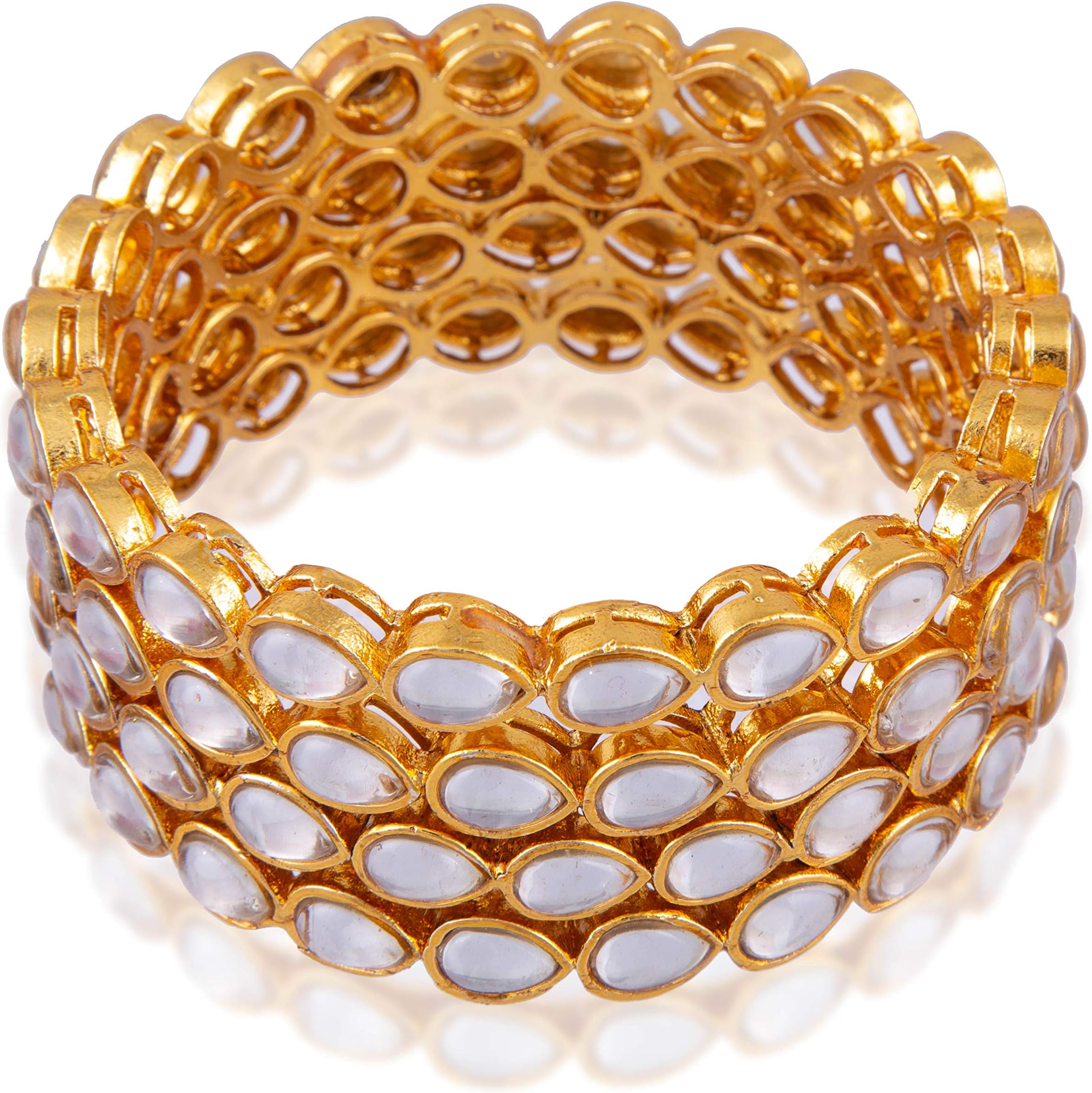 Chinar Jewels Kundan Bangle/Chudi/Kada (Set of 4)Stylish Traditional Ethnic Hand Crafted for Vivah/Marriage/Wedding/Party/Function Gold Plated Antique look in Golden and White Color |For Indian Girls and Women for All Occasions, a Complete Party Wear latest Design and best style in 2018.