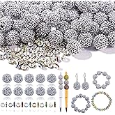 20mm Beads for Pens - 20 Pcs Rhinestone Beads and 220 Pcs Spacer Bead for Beadable Pens - Glitter Acrylic Bubblegum Round Bling Focal Bead for Bracelets - Beaded Pen Supplies (Silver)