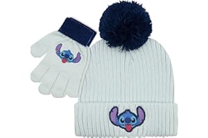 Disney Lilo and Stitch Kids Beanie Hat and Glove Set for Girls – Blue Stitch Hat for Girls Ages 5-13