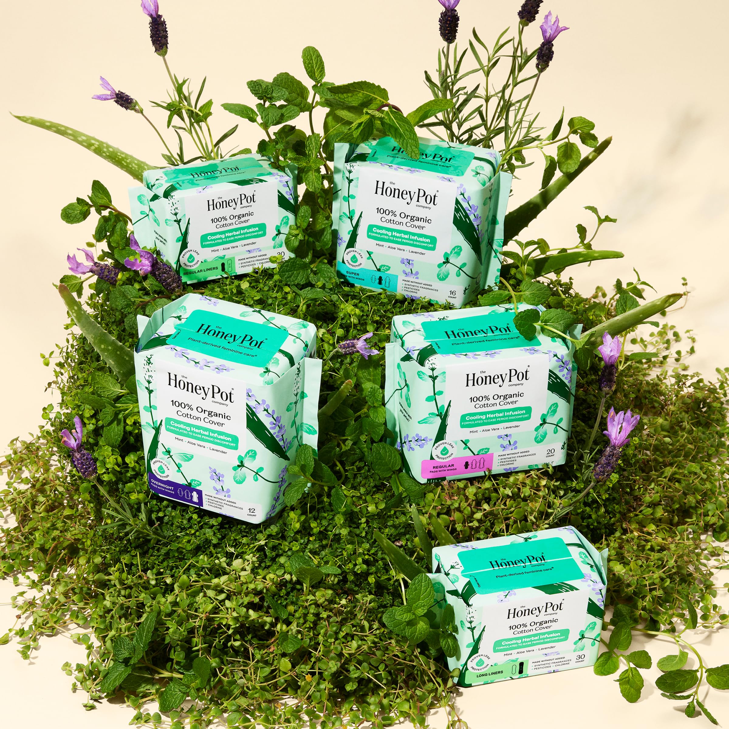 The Honey Pot Company - Herbal Sanitary Pads for Women - Regular Flow w/Wings - Infused w/Essential Oils for Cooling Effect & Organic Cotton Cover - Feminine Care - 20 ct