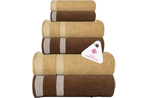 CASA COPENHAGEN Solitaire Mix 6 Pieces Towel Set- Beige + Brown, 600 GSM 2Bath Towel 2Hand Towel 2Washcloth, Designed in Denmark Made of Soft Egyptian Cotton for Bathroom, Kitchen & Shower