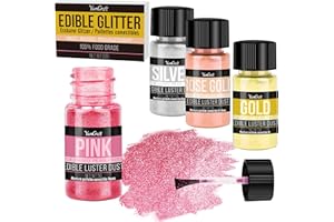 Edible Glitter Set, 4 Colors Luster Dust Edible Powder for Cake Decorating, Food Grade Vegan Edible Glitter for Drinks, Cockt