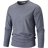 VEIISAR Men's Long Sleeve T-Shirt - 95% Cotton, 5% Spandex Stretch Yarn-Dyed Fabric - Soft Comfortable Casual Slim Fit Tee(T3L Blue Gray L)