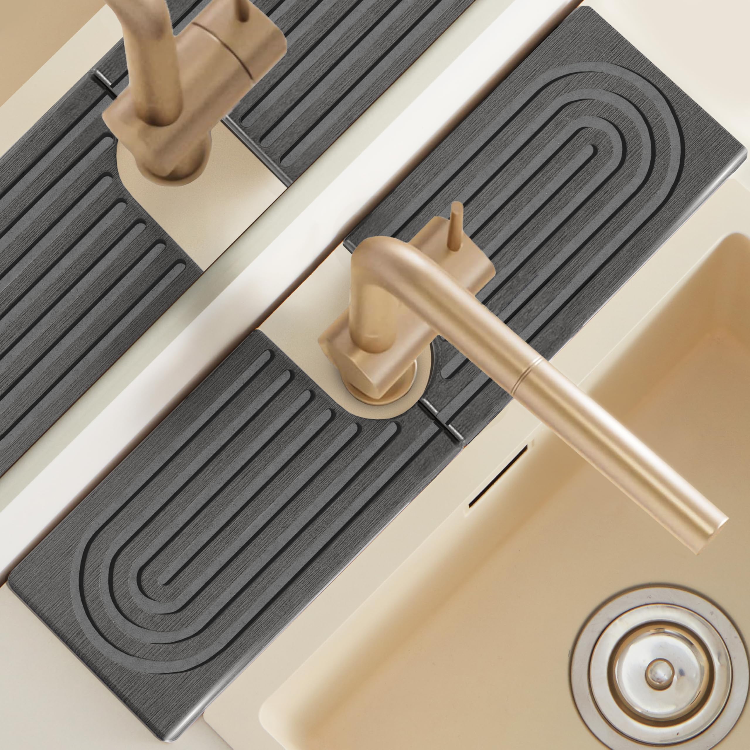 Photo 1 of 18 Inch Faucet Mat for Kitchen Island Sink, Wider Instant Dry Sink Protector for Countertop, Stone Sink Caddy Diatomaceous Earth Stone Drying Tray Around Faucet for Kitchen Bathroom RVs, Dark Grey