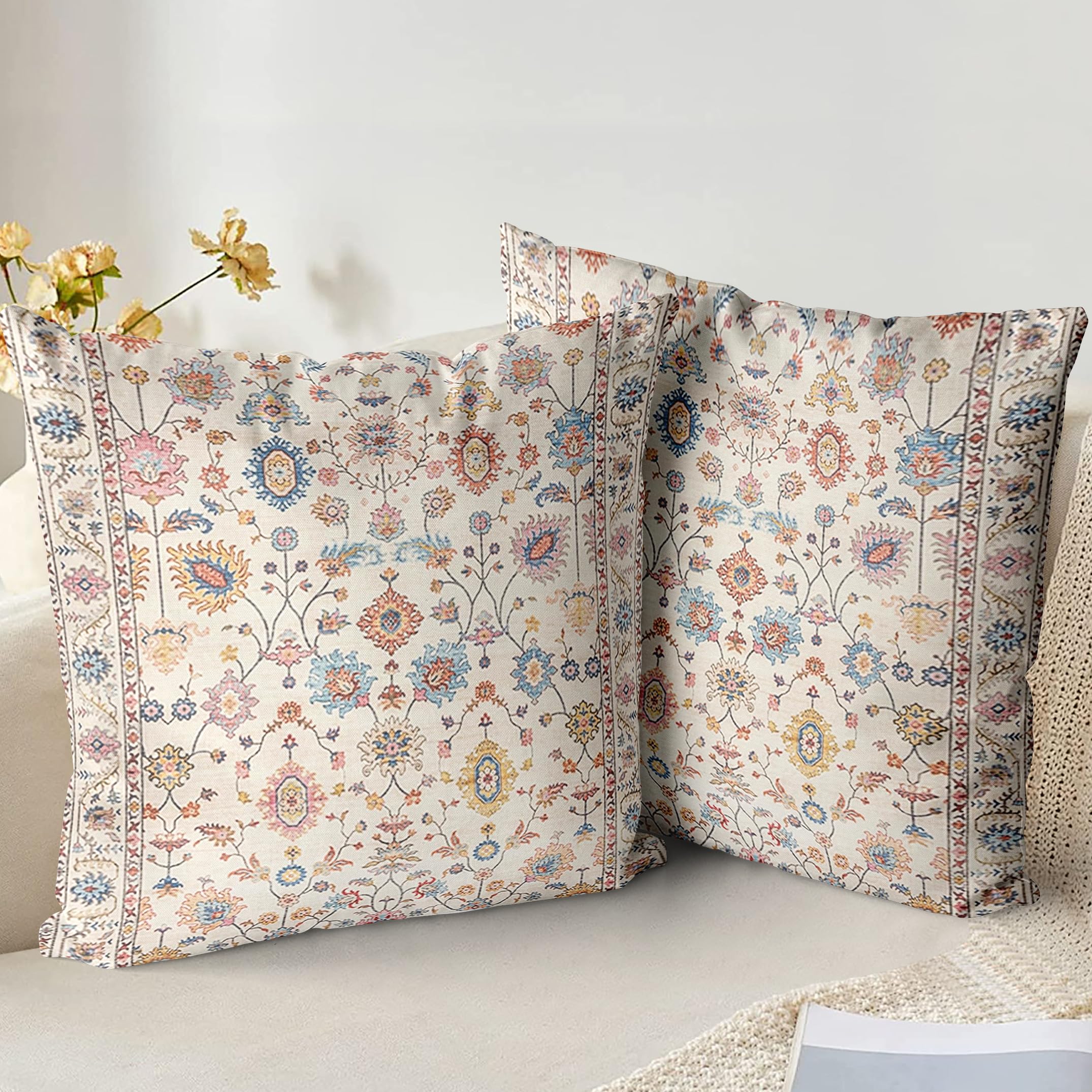 XPHZZL Cushion Covers 50cm x 50cm Set of 2 Square Throw Pillow Case Printed Boho Soft Pillowcases for Outdoor Patio Sofa Balcony Living Room with Invisible Zipper 20x20 Inch