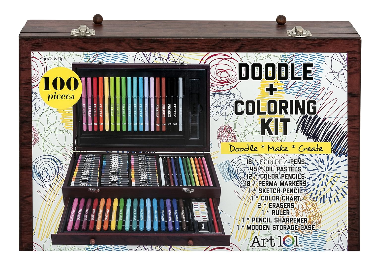 Amazoncom Art 101 Doodle Coloring Wood Art Set 100 Piece Toys