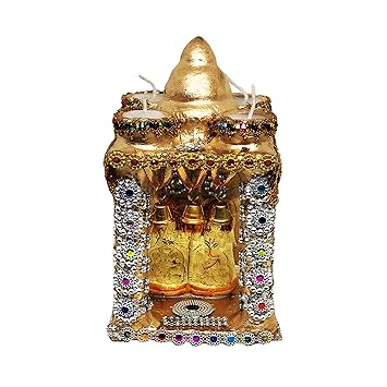 ShopMeFast Terracotta Earthenware Clay Hatri Lakshmi Ganesh Diwali Temple Mandir for Pooja with 4 Diyas on Top, Home Decoration - Size(LxWxH in Cms.) : 9.5x9.5x18