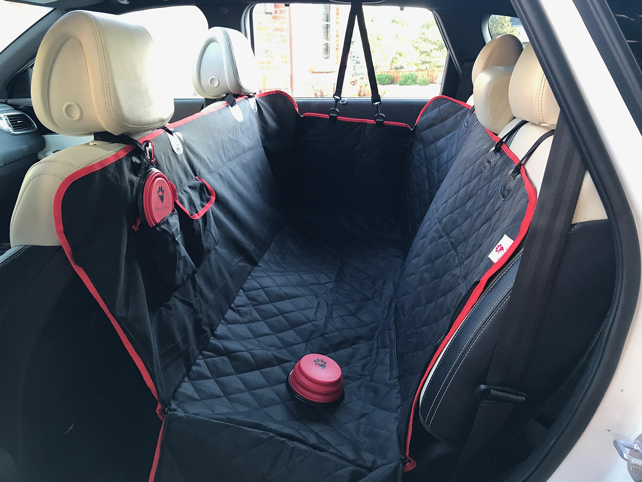 Flextyle Pets - Seat Cover for Pets Waterproof Nonslip Protector Dog Hammock with Pockets and Protective Side Flaps for Cars Trucks and SUVs - Large Size (Black)