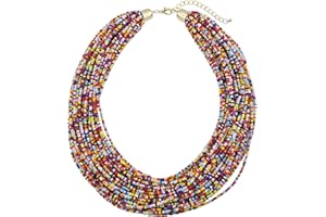 Bocar Multi Layer Chunky Bib Statement Seed Beads Cluster Collar Necklace for Women Gift (NK-10351)