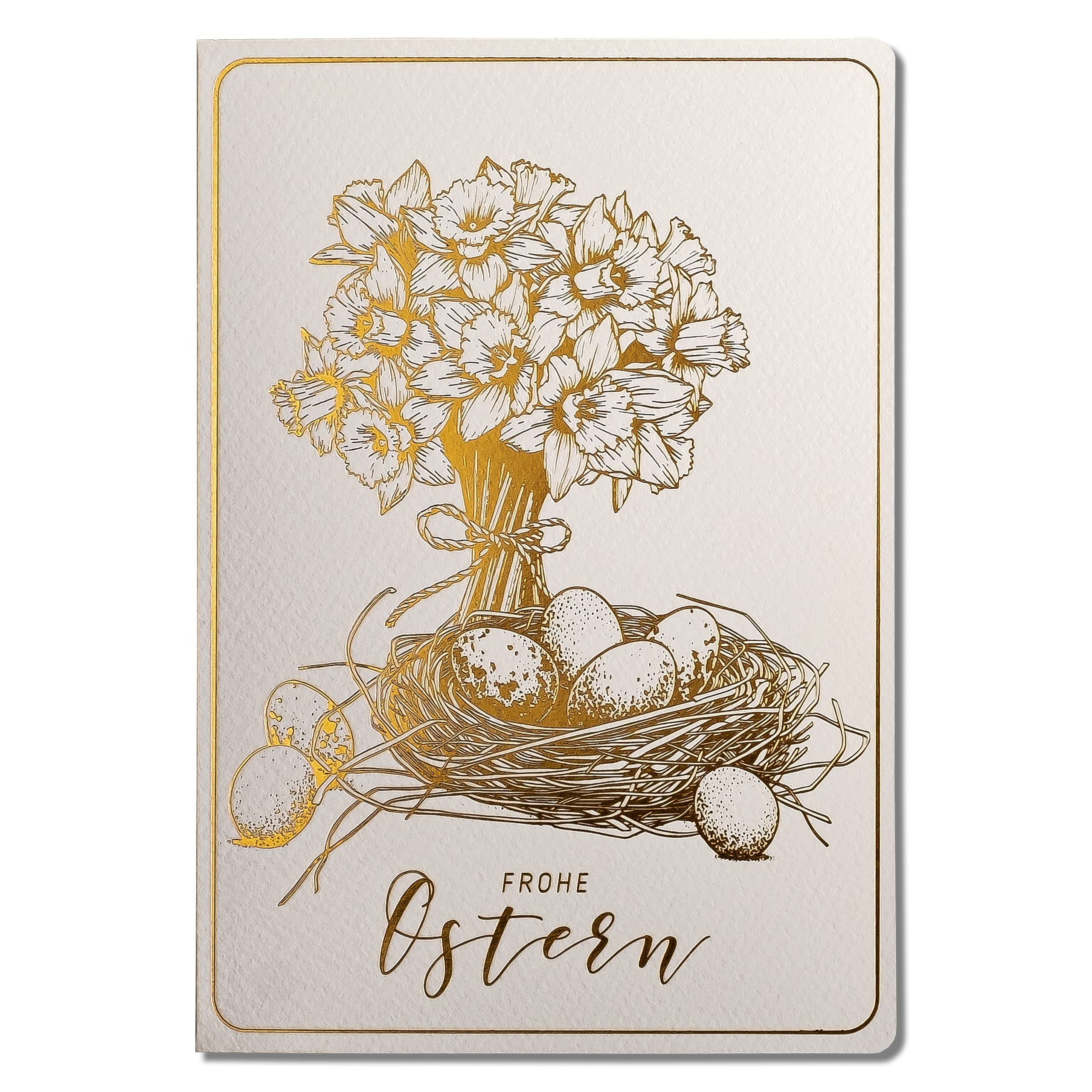 ART NUVO Exclusive Easter Cards – Set of 10 Manufacturing Cards in Light Beige 120 x 170 mm, Gold-Plated and Embossed Easter Motifs Made from Aquarell Jewellery Paper, with Beige Inserts and Envelopes