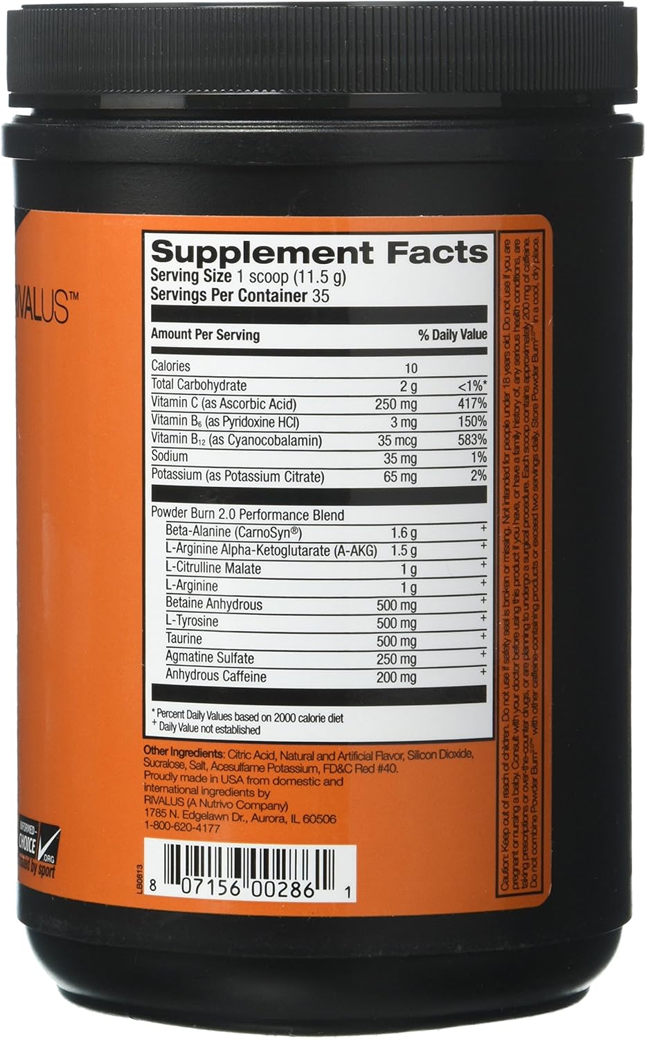 Rivalus Powder Burn 2.0 Pre Workout Supplement, Blue Raspberry, 1.1 Pound: Health & Personal Care