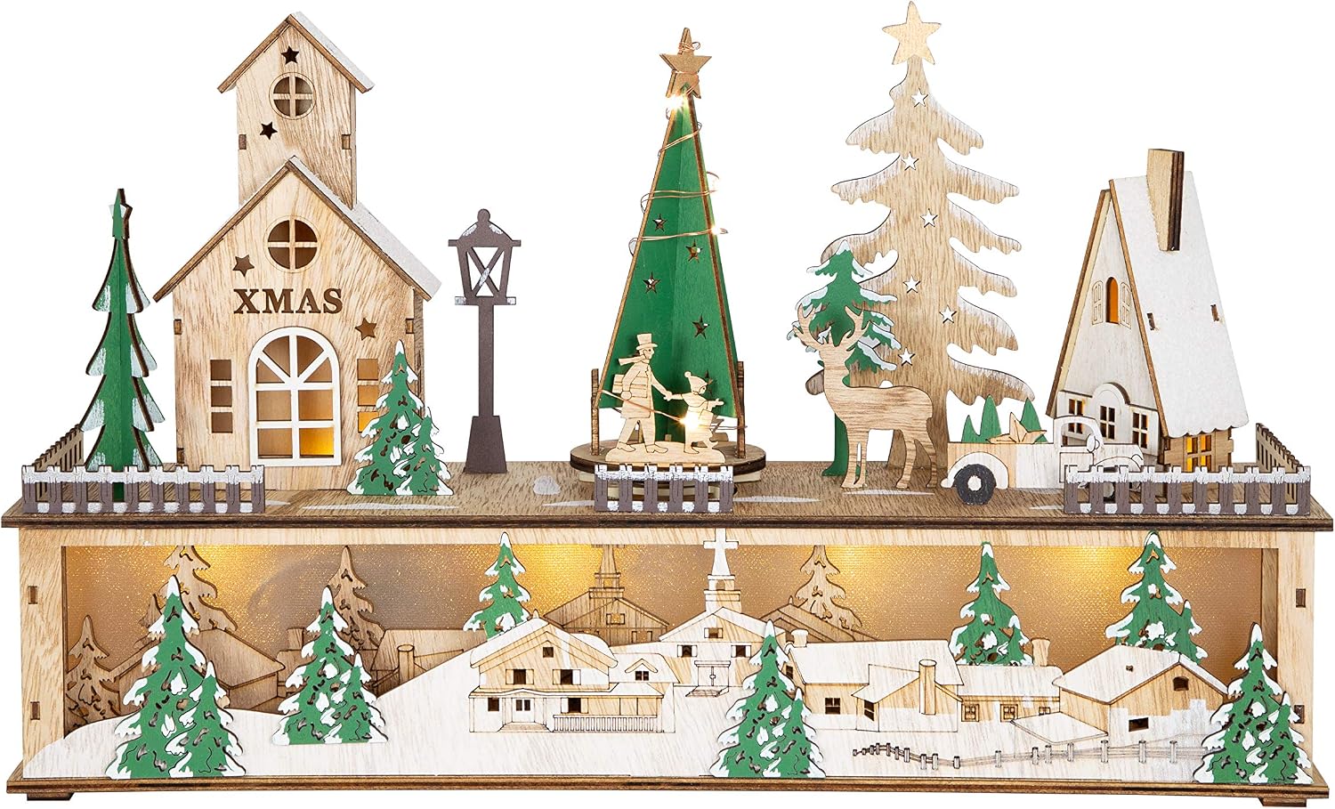 The Christmas Workshop Light Up Wooden Festive Scenes/Indoor Christmas Decorations/Warm White LEDs/Hand Crafted (Musical Christmas Scene)