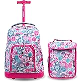 J World Lollipop Kids Rolling Backpack & Lunch Bag Set for Elementary School. Carry-On Suitcase with Wheels, Blue Raspberry
