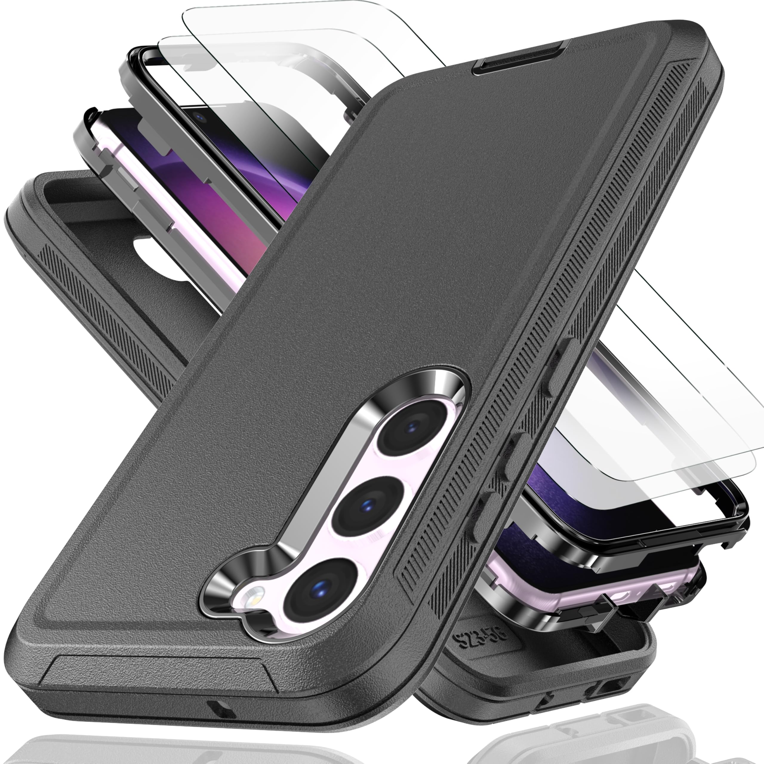 Photo 1 of KaiMai for Galaxy S23 Case with Soft TPU Film Screen Protector[2 Pack],3 in 1 Shockproof TPU Hard PC Bumper Drop-Proof Shell for Samsung Galaxy S23 Black